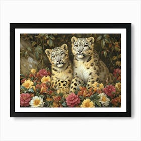 Floral Animal Illustration Snow Leopard 3 Art Print