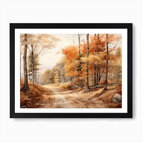 A Painting Of Country Road Through Woods In Autumn 72 Art Print