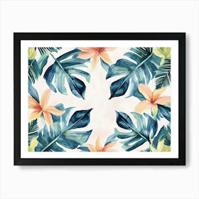 Tropical Leaves Pattern Seamless Texture Luxury Watercolor 3d Illustration Minimal Art Print