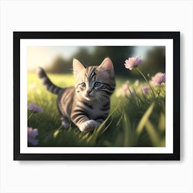 A Kitten Frolicking In The Grass Art Print