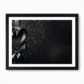 Black Background With Bow And Confetti Art Print