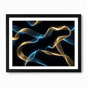 Abstract Digital Background With Glowing Blue And Gold Lines Forming Flowing Shapes Art Print