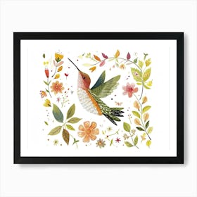 Little Floral Hummingbird 3 Art Print