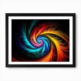 Colorful Swirl. Vibrant Void: A Psychedelic Spiral in the Abyss. Rainbow Psychedelic Spiral Art Print