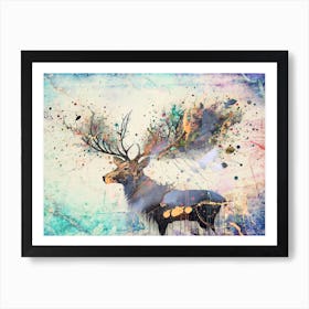 Deer Stag Art Illustration In A Photomontage Style 11 Art Print