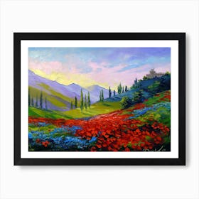 Fields of flowers by the mountains Art Print