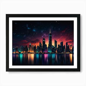 Chicago Skyline At Night Art Print