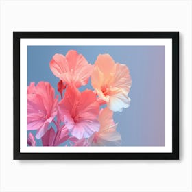 Pink Flowers On A Blue Background Art Print