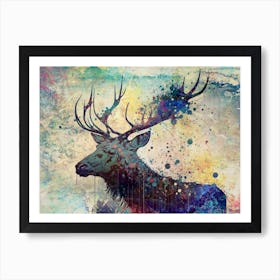 Deer Stag Art Illustration In A Photomontage Style 05 Art Print