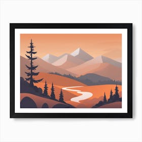 Misty mountains horizontal background in orange tone 89 Art Print