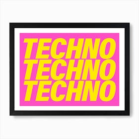 Techno Techno Techno in yellow on pink Art Print