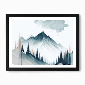 Mountain And Forest In Minimalist Watercolor Horizontal Composition 353 Art Print