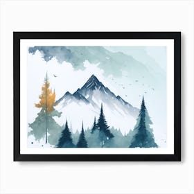 Mountain And Forest In Minimalist Watercolor Horizontal Composition 74 Art Print