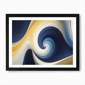 A Stylized Abstract Image Of Swirling Lines And Shapes In Shades Of Blue, Yellow, And White Art Print