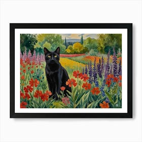 Black Cat In A Flower Field Art Print