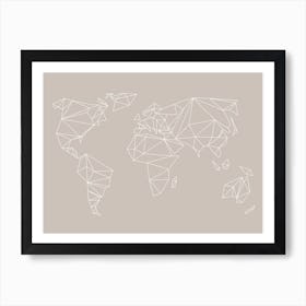 Geometrical World Map   Beige Creme Art Print