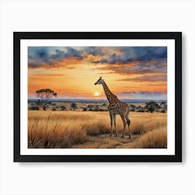 The Call of the African Wild Giraffe At Sunset Art Print