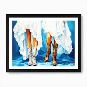Cowgirl Boot Print - Two Cowgirls In Cowboy Boots Art Print