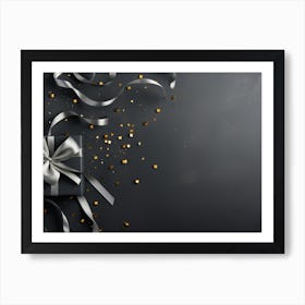 Gift Box On Black Background Art Print