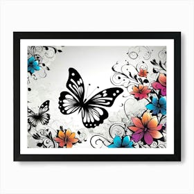 Butterfly And Flowers 8 Art Print