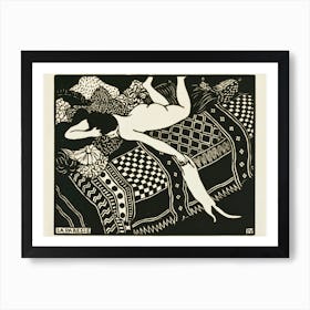 Laziness - La Paresse (Laziness) - Félix Valloton, 1896 - Famous Vintage Lazy Cat and Woman Playful Retro Wall Decor - Hippy Bohemian Boudoir Funny 1 Art Print