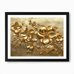 3d Gold Flowers 3 Art Print