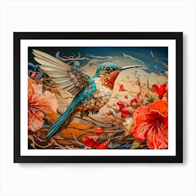 Vibrant Hummingbird Art - Nature-Inspired Floral Wildlife Painting Art Print