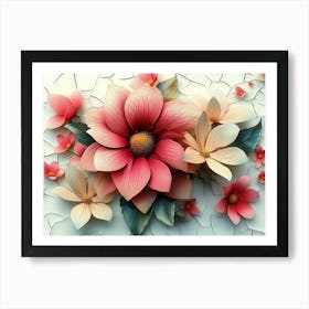 3d Cracked Flowers 3 Art Print