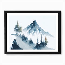 Mountain And Forest In Minimalist Watercolor Horizontal Composition 117 Art Print