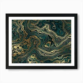 Teal And Gold Marble Texture II Art Print