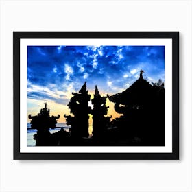 Sunset In Bali At Beach Temple Art Print