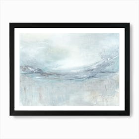 Exhale - Soft Abstract Art Print Painting, Dreamy Blue Gray Landscape, Tranquil Sea Sky Clouds Wall Art Art Print