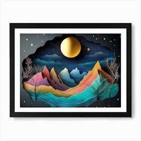 Night Sky With Mountains 1 Art Print