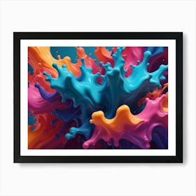 A Vibrant Explosion Of Liquid Paint In Various Colors, Capturing A Moment Of Dynamic Energy And Motion Art Print