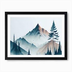 Mountain And Forest In Minimalist Watercolor Horizontal Composition 299 Art Print