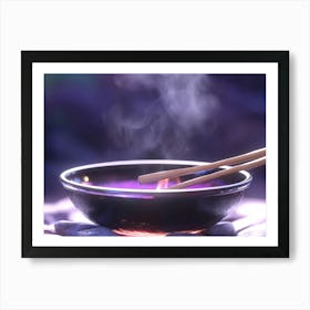 Bowl Of Soup With Chopsticks Art Print