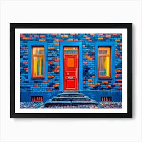 Colorful House with red Door Art Print