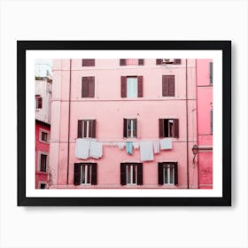 Pink Building & Clothesline, Rome Art Print