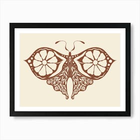 Folk Art Moth 05 - Red Brown Art Print