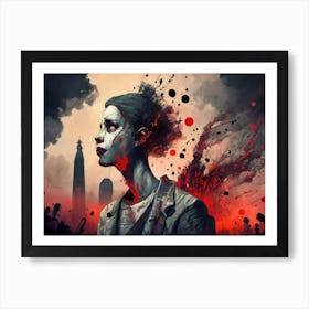 Dark Halloween Noir Art Greys And Red 12 Art Print