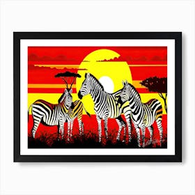 African Zebra Habitat - Zebras At Sunset Art Print