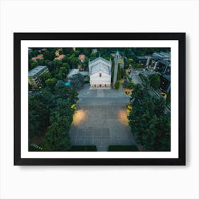 Aerial view Church of Santa Barbara, Milan, Italy. San Donato Milanese. Art Print