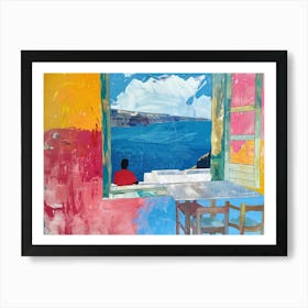 Santorini From The Window View Painting 3 Art Print