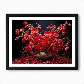 An Explosion Of Red Orchids Unfurling Exploding Dynamically In A Floral Spectacle Radiating Vivid Art Print