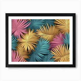 Tropical Colorful Textured Palm Leaves, Golden, Pink, Green Poster