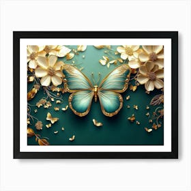 Butterfly And Flowers 6 Art Print