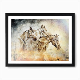 Horse Drawing Art Illustration In A Photomontage Style 77 Art Print