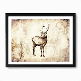 A Stag Deer Animal Art Illustration In A Painting Style 03 Art Print