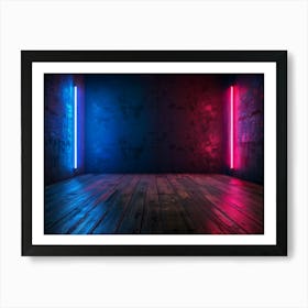 Dark Room With Neon Lights Art Print