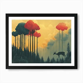 Vintage art of forest Art Print